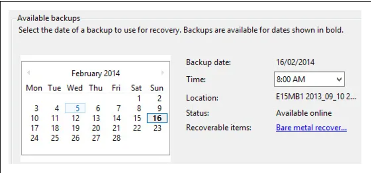 Select the most recent backup date and time. The backup date should be highlighted in bold.